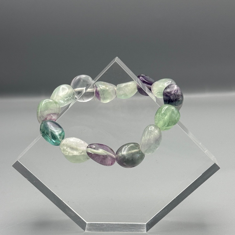 Multi-Colored Fluorite Gemstone Stretch Bracelet - image 1